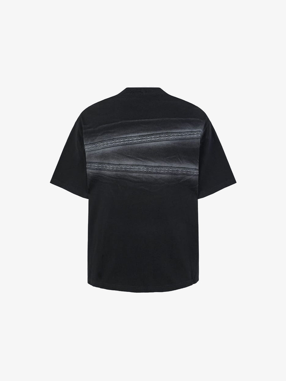 Washed Boxy Tee with Lace Stripe Print – Black, back flat | XoKool