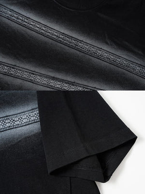 Lace stripe boxy tee – Black, stripe & sleeve close-up | XoKool