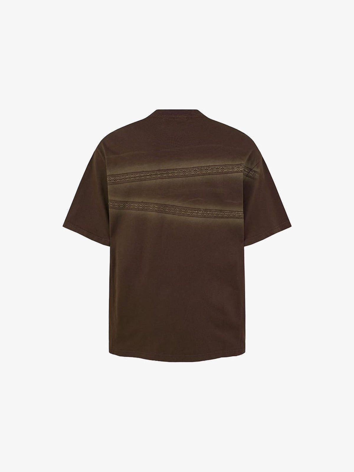 Washed Boxy Tee with Lace Stripe Print – Brown, back flat | XoKool