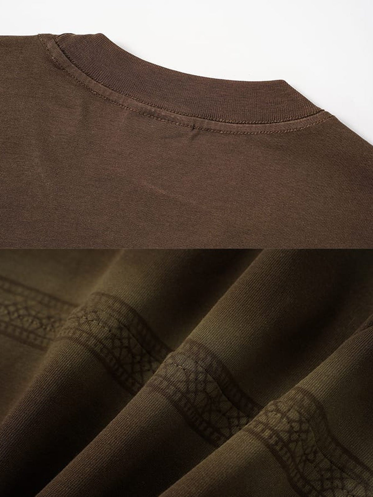 Lace stripe boxy tee – Brown, collar & stripe close-up | XoKool