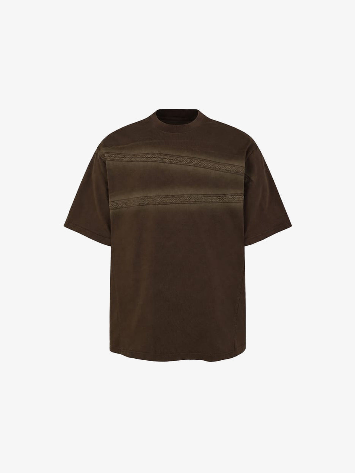 Washed Boxy Tee with Lace Stripe Print – Brown, front flat | XoKool