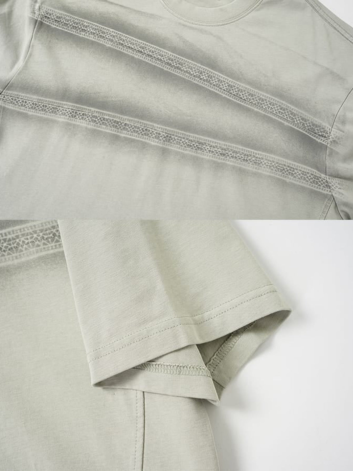 Lace stripe boxy tee – Light grey, lace stripe & sleeve close-up | XoKool