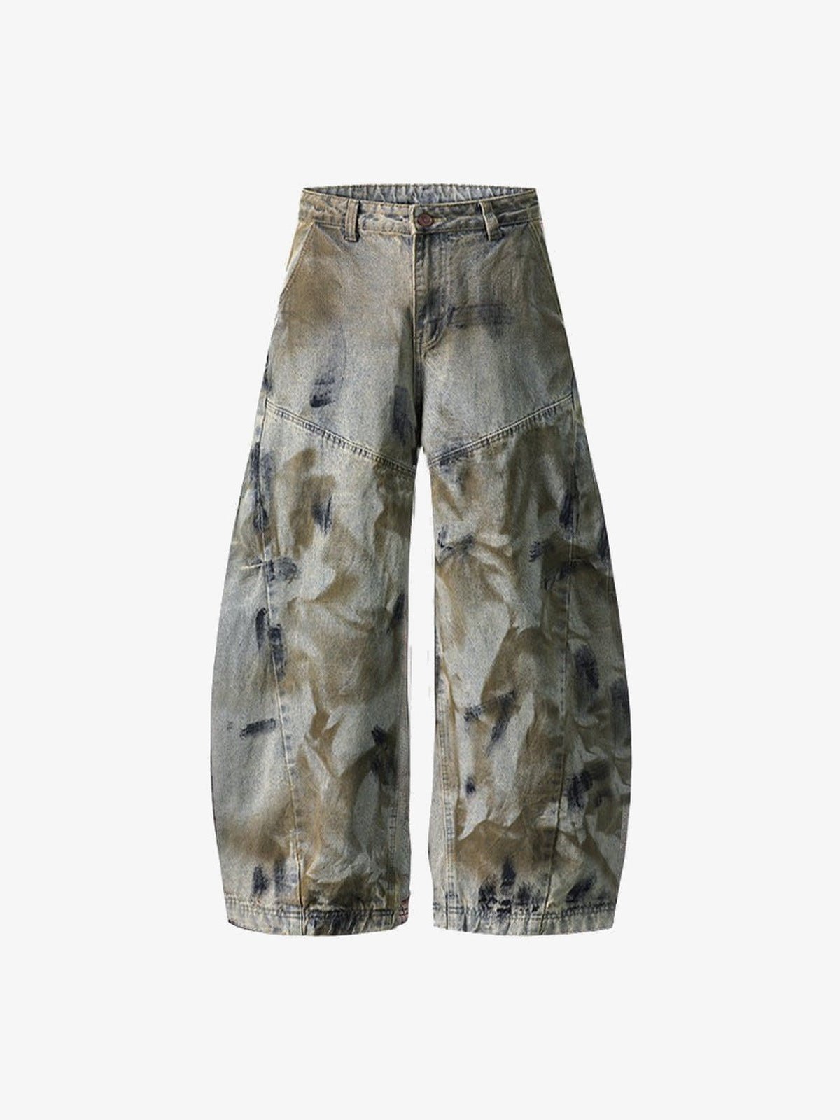 Washed Camo Barrel Jeans mit umgeschlagenem Saum – Vorderseite flach | XoKool