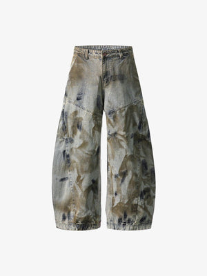 Jeans barrel de camuflaje con efecto lavado y dobladillo vuelto – frente en plano | XoKool