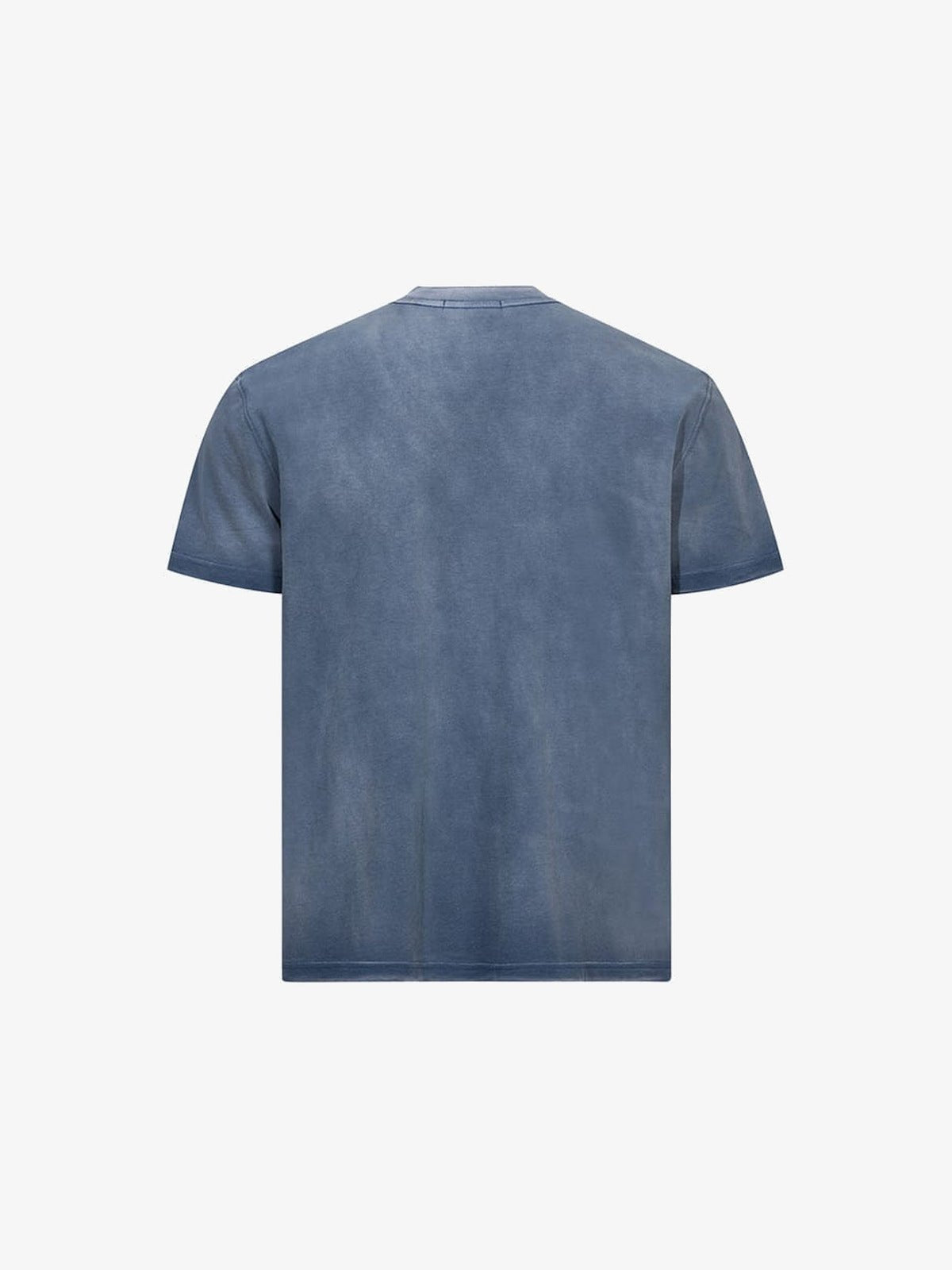 Washed Cat T Shirt with Red Apple Print – Blue, back flat | XoKool