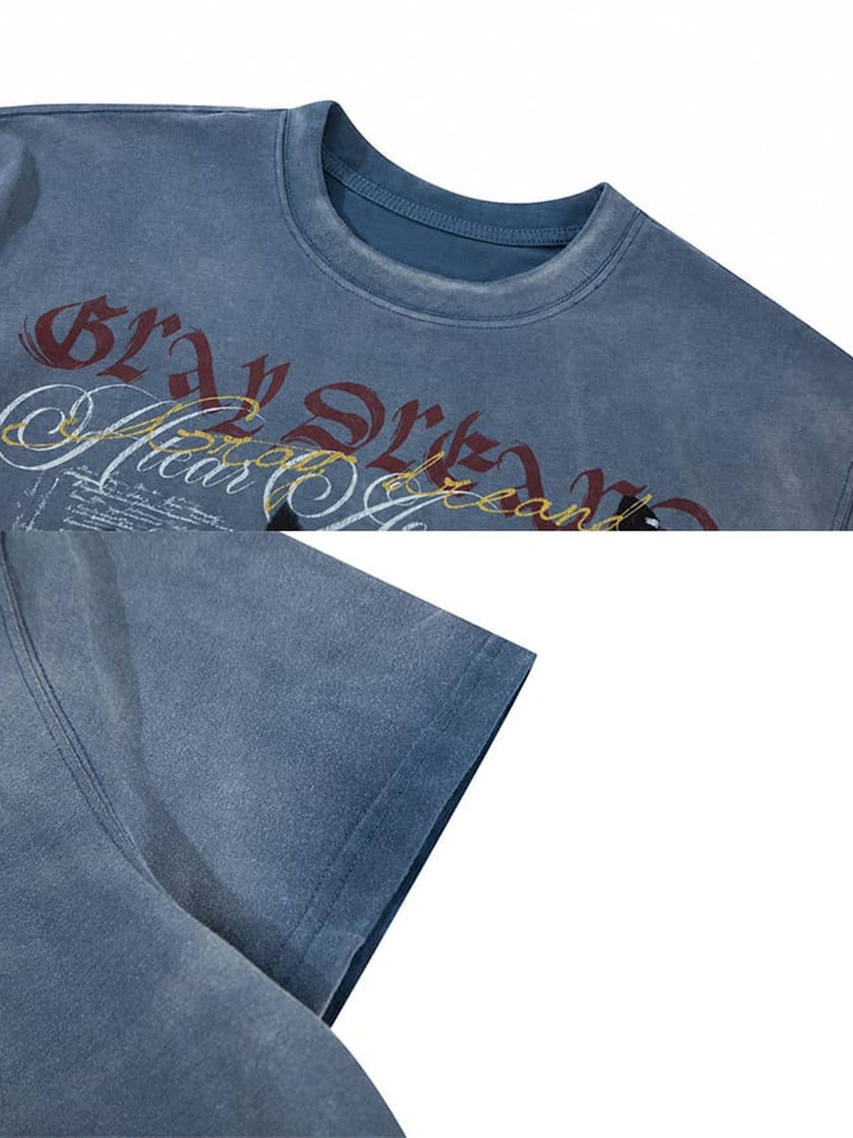 Cat graphic tee – Blue, collar and sleeve close-up | XoKool