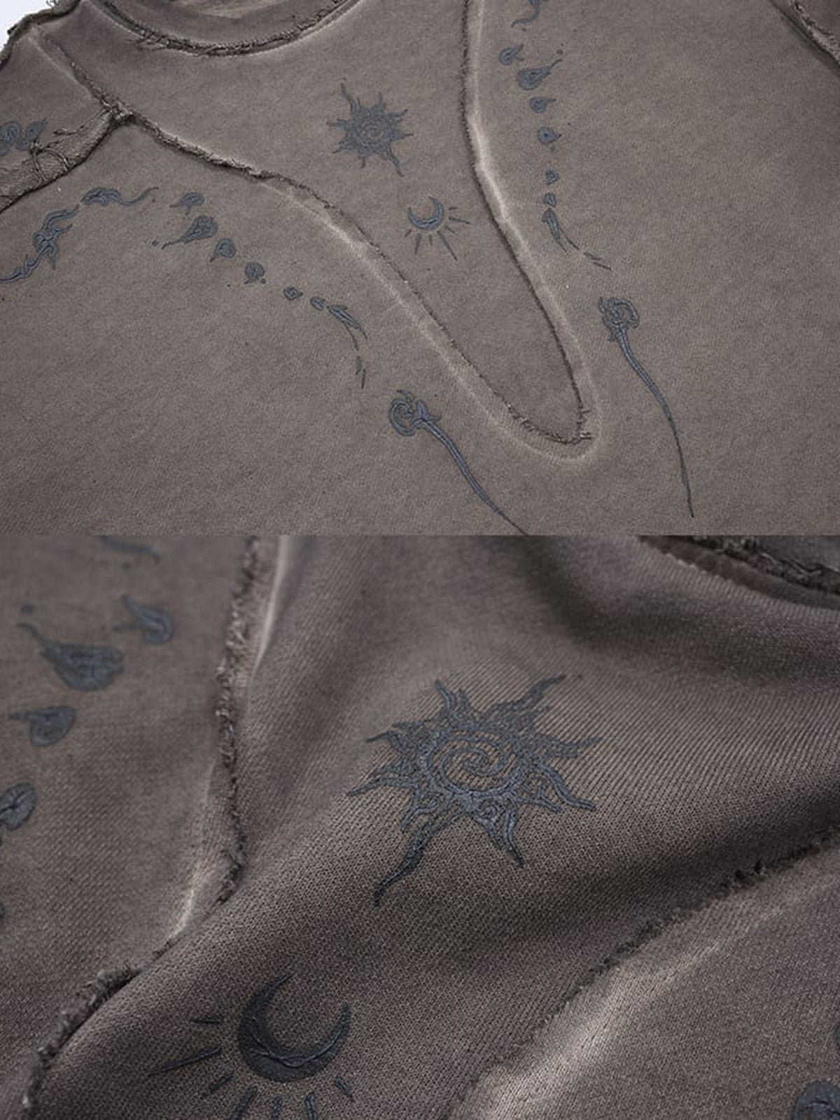 Washed Sweatshirt – Washed Braun, Celestial-Print und Naht im Detail | XoKool
