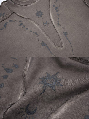 Washed Sweatshirt – Washed Braun, Celestial-Print und Naht im Detail | XoKool