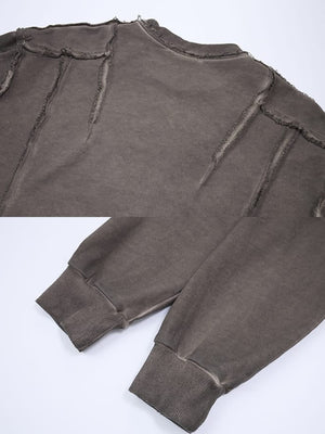 Washed Sweatshirt – Washed Braun, Naht und Bündchen im Detail | XoKool