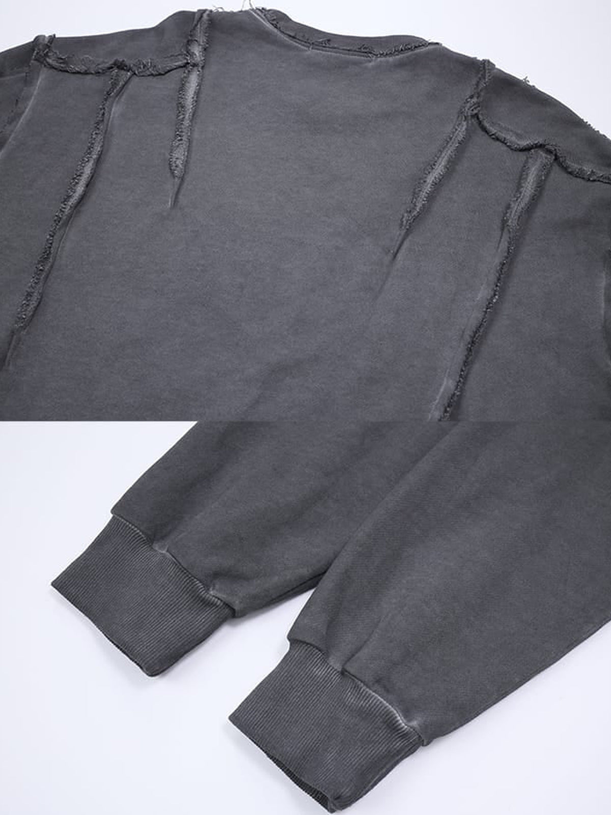 Washed Sweatshirt – Washed Anthrazit, Rückennaht und Bündchen im Detail | XoKool