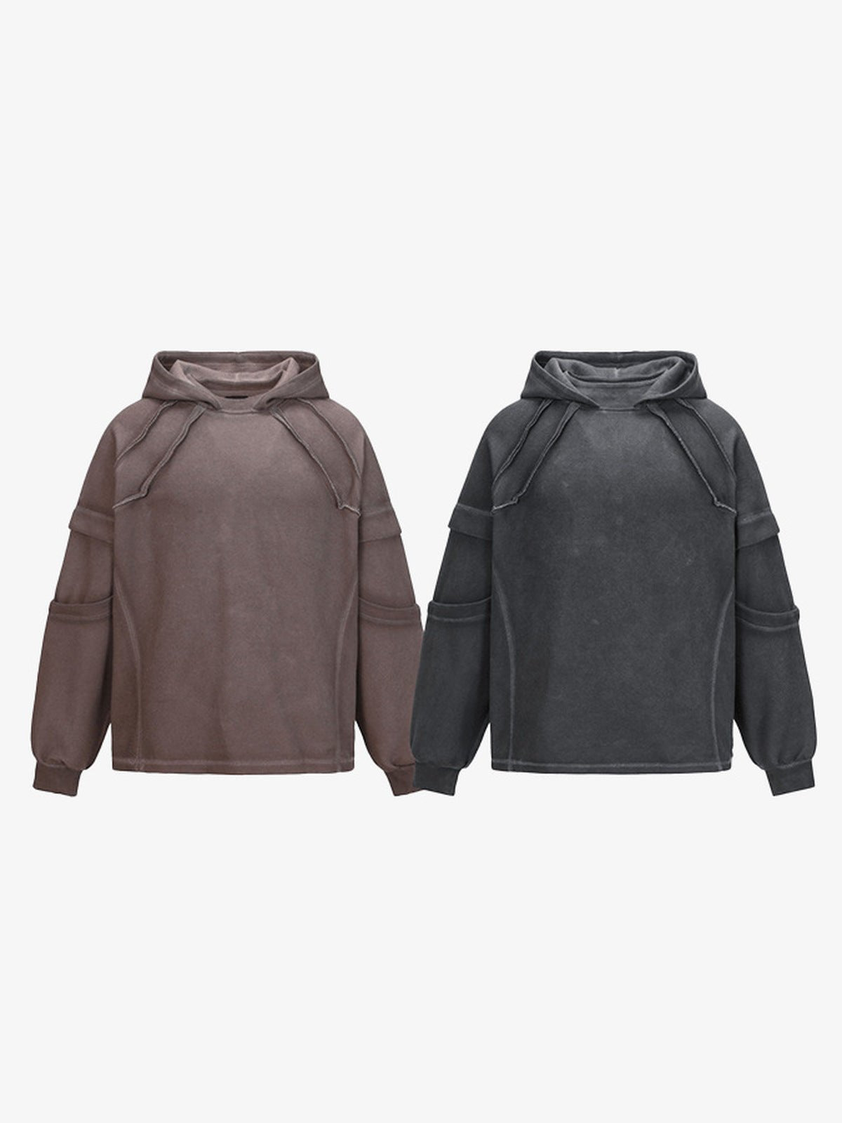 Washed Charcoal Hoodie with Exposed Seams – brown and charcoal together | XoKool