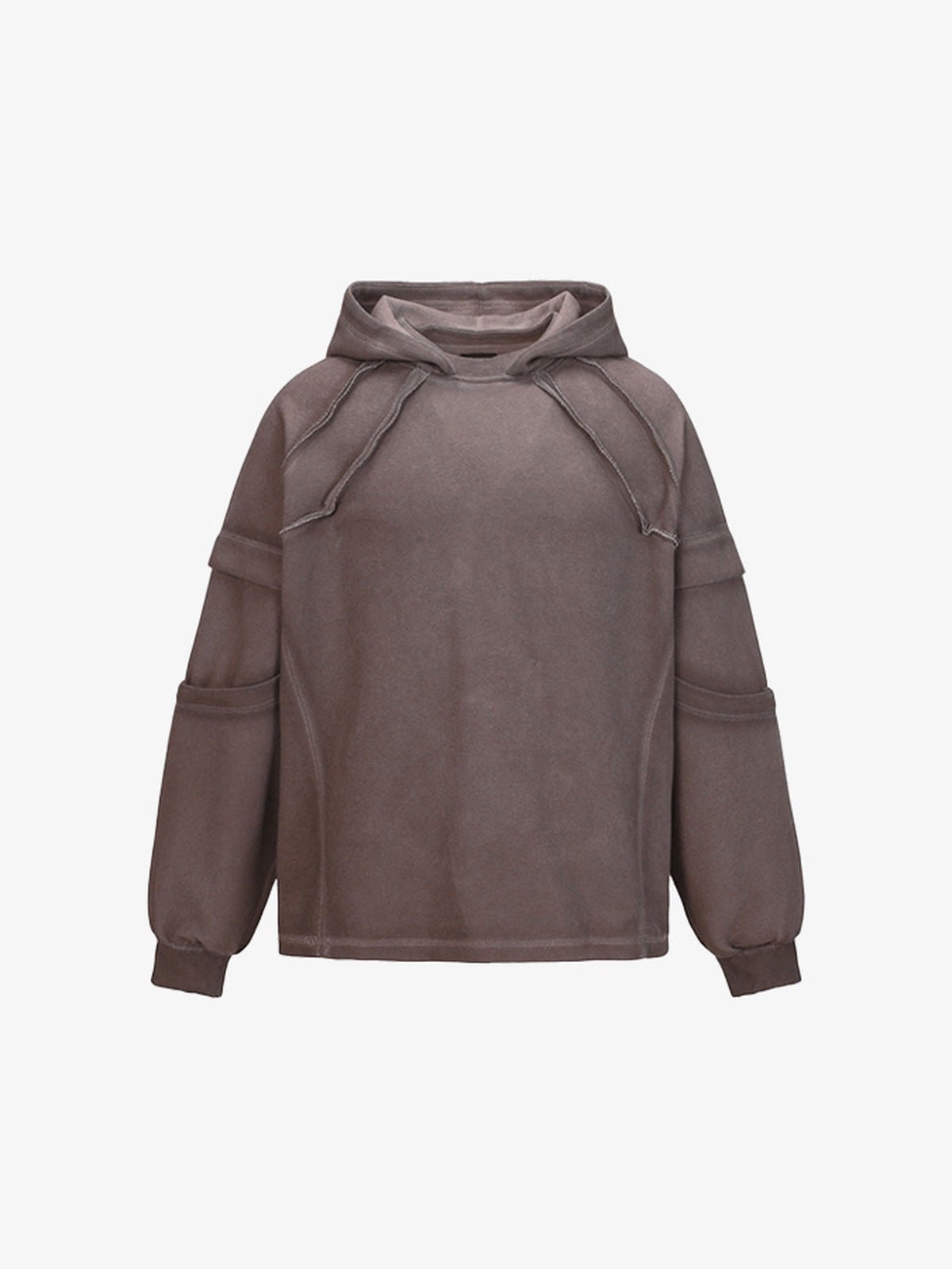Washed Hoodie in Anthrazit mit sichtbaren Nähten – Braun, Vorderansicht flach | XoKool