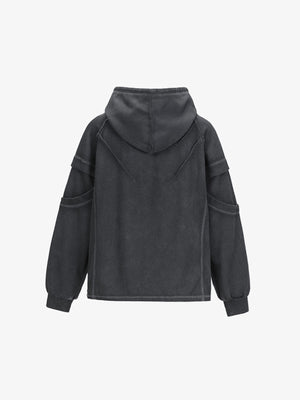 Washed Charcoal Hoodie with Exposed Seams – Charcoal, back flat | XoKool