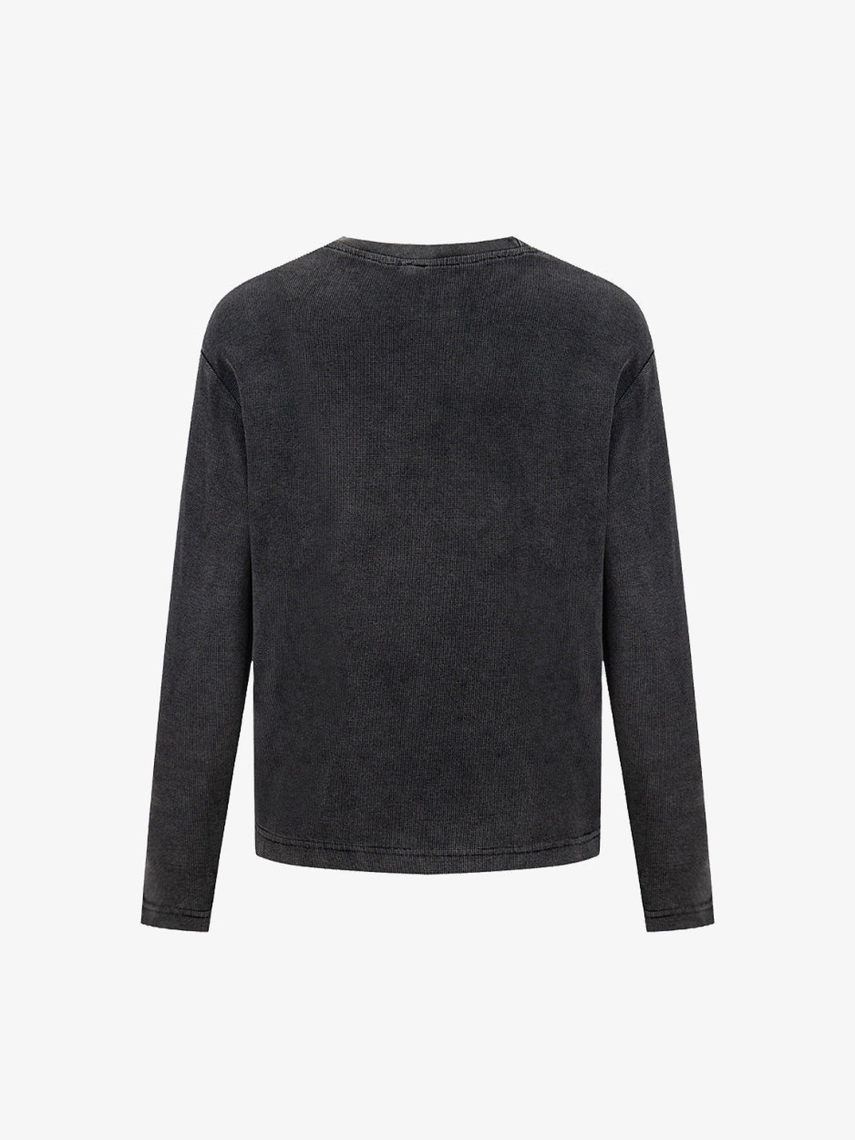 Washed Charcoal Long Sleeve Tee with Faded Poster Print – back view | XoKool