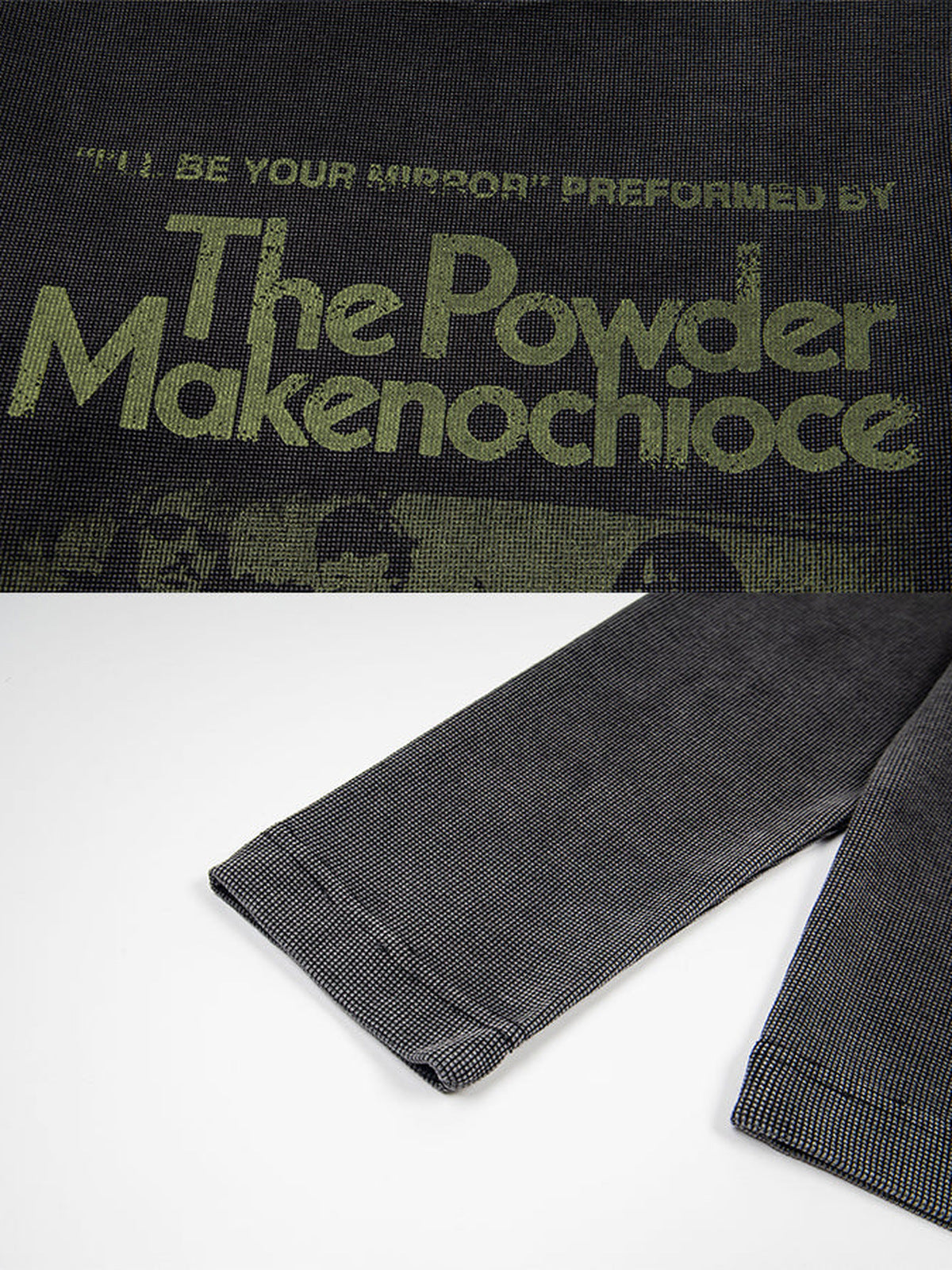Charcoal poster print tee – print and cuff close-up | XoKool