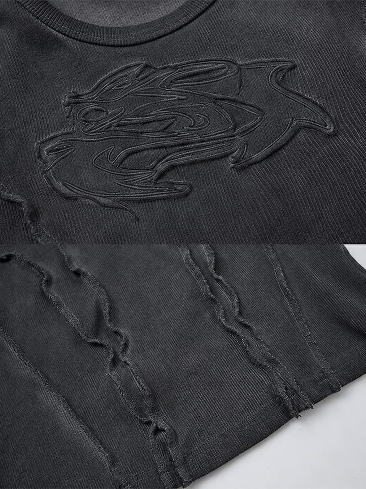 Ribbed tank top – embossed emblem and seam close-up | XoKool