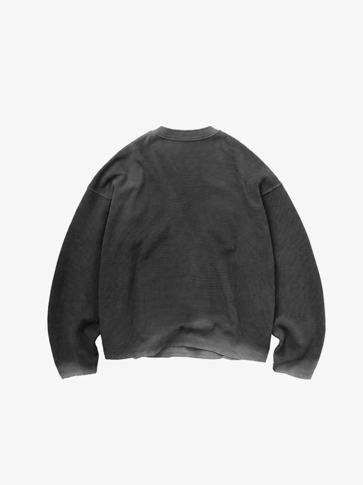 Washed Charcoal Waffle Knit Henley Top – back flat | XoKool