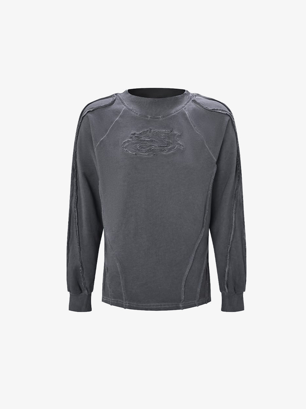 Washed Crewneck Sweatshirt with Exposed Seams – Dark Gray, front view | XoKool