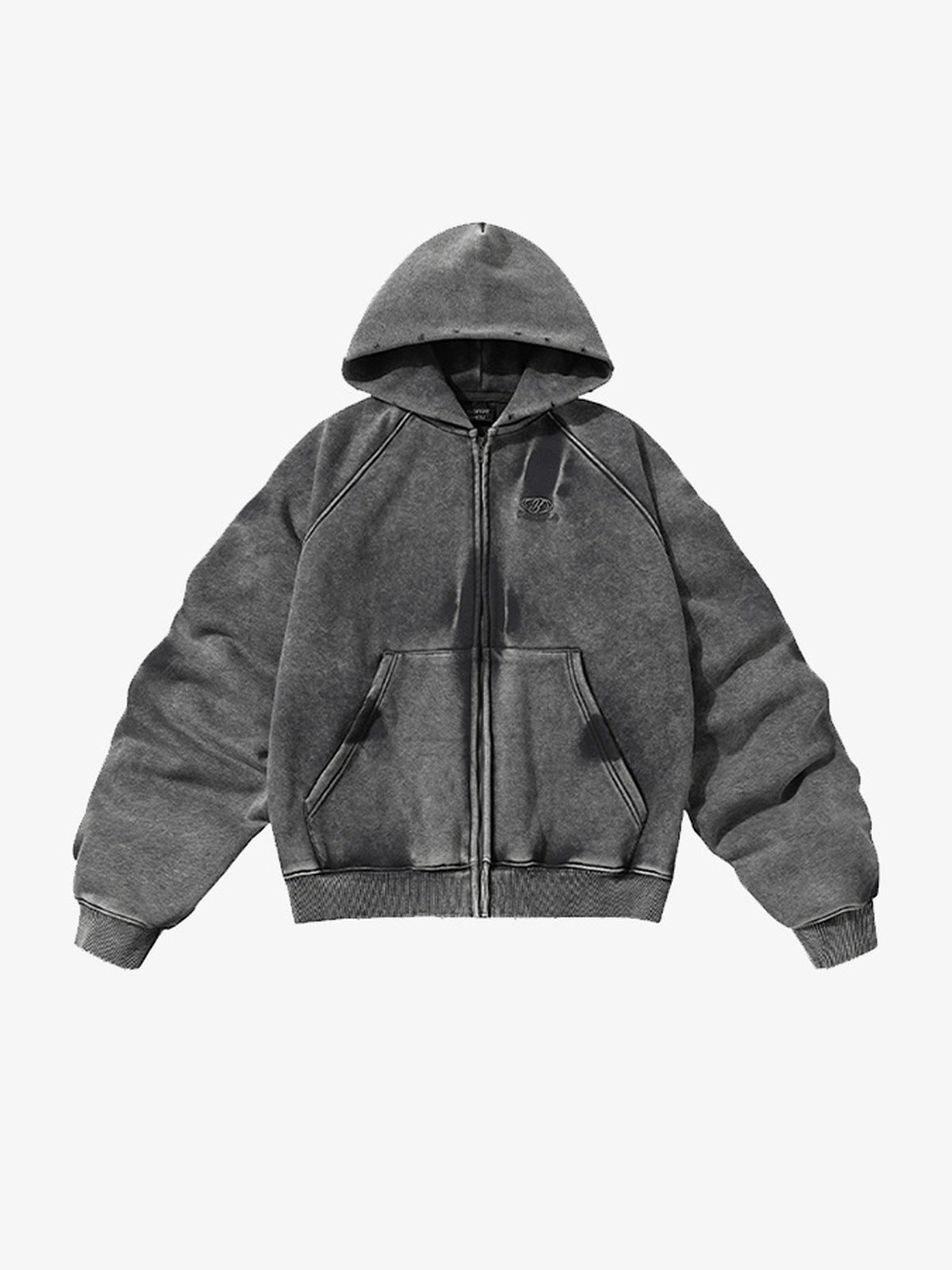 Hoodie con cierre y mangas fruncidas – gris lavado, frente en plano | XoKool