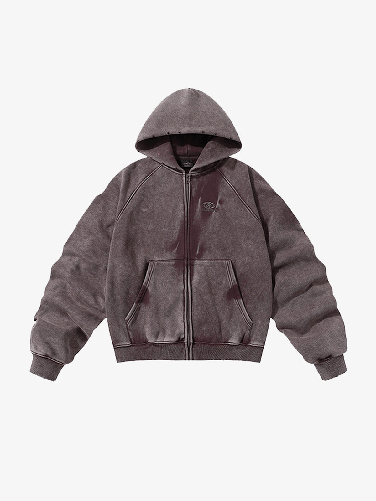 Hoodie corto con cierre y mangas fruncidas, efecto lavado – malva lavado, frente en plano | XoKool