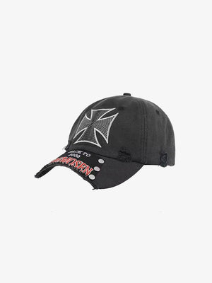 Cap mit Kreuz und Nieten – Washed Schwarz, Schrägansicht | XoKool