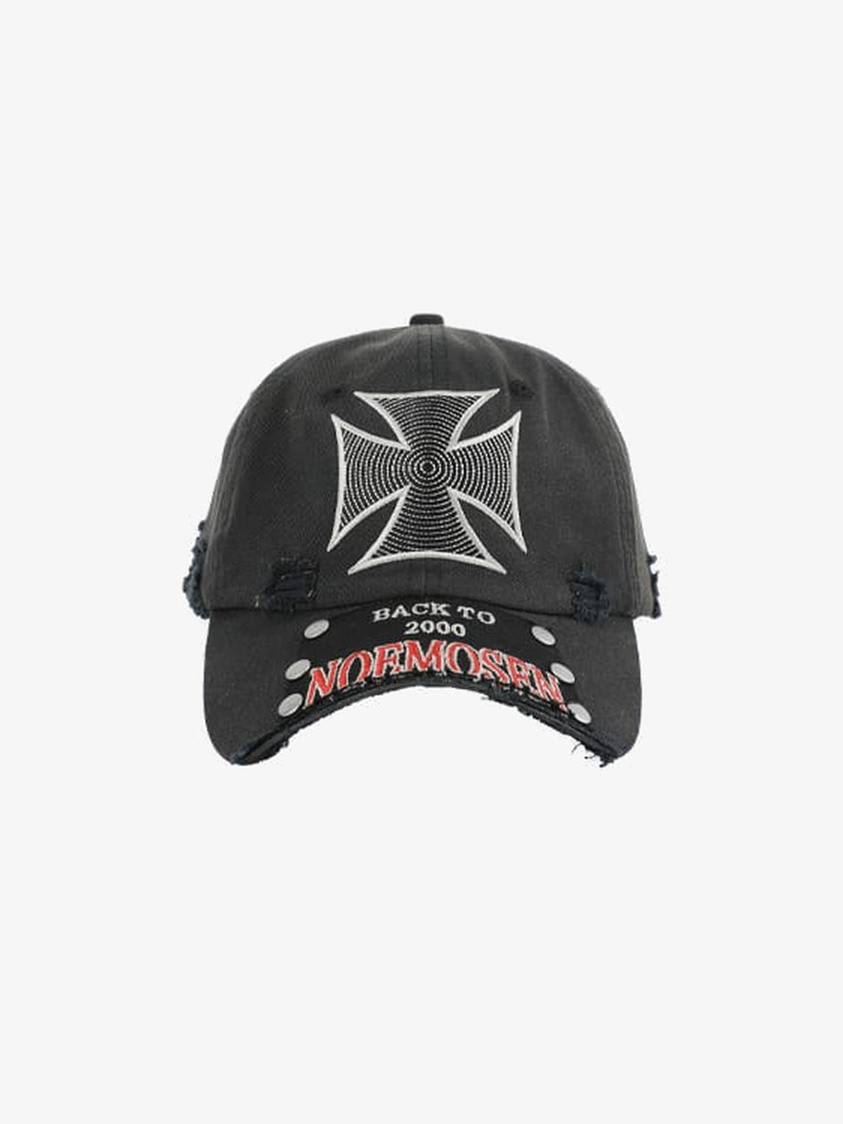 Washed Baseballcap mit Kreuz-Print und Nieten – Washed Schwarz, Vorderansicht | XoKool