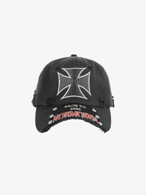 Washed Baseballcap mit Kreuz-Print und Nieten – Washed Schwarz, Vorderansicht | XoKool