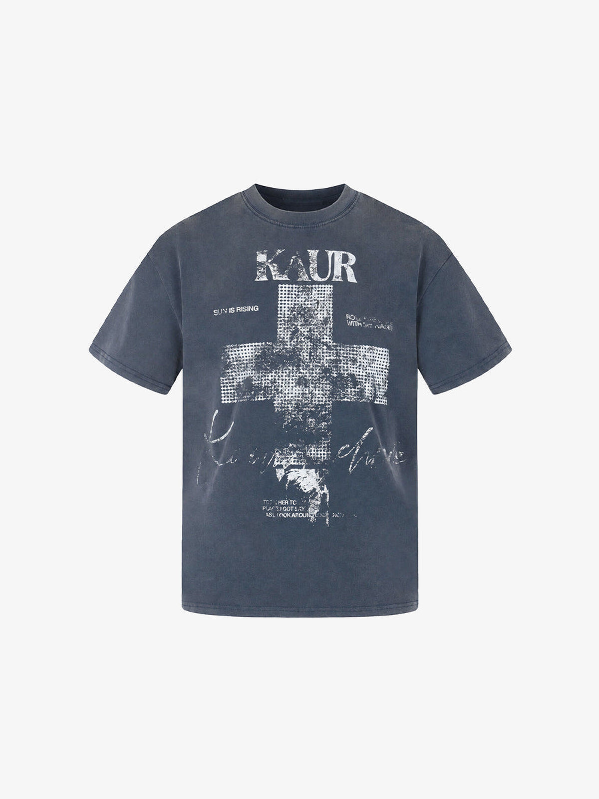Washed Cross Graphic Tee in Black or Blue – Blue, front flat | XoKool