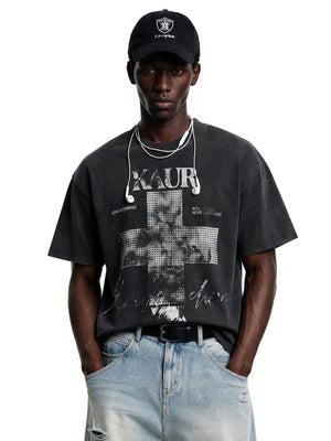 Washed cross tee – on model, black front | XoKool