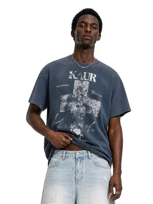 Washed cross tee – on model, blue front | XoKool