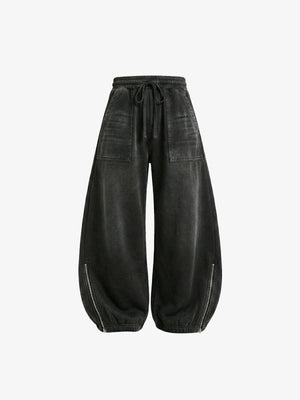 Pantalones deportivos balloon gris oscuro con efecto lavado y cremallera en el bajo – vista frontal | XoKool