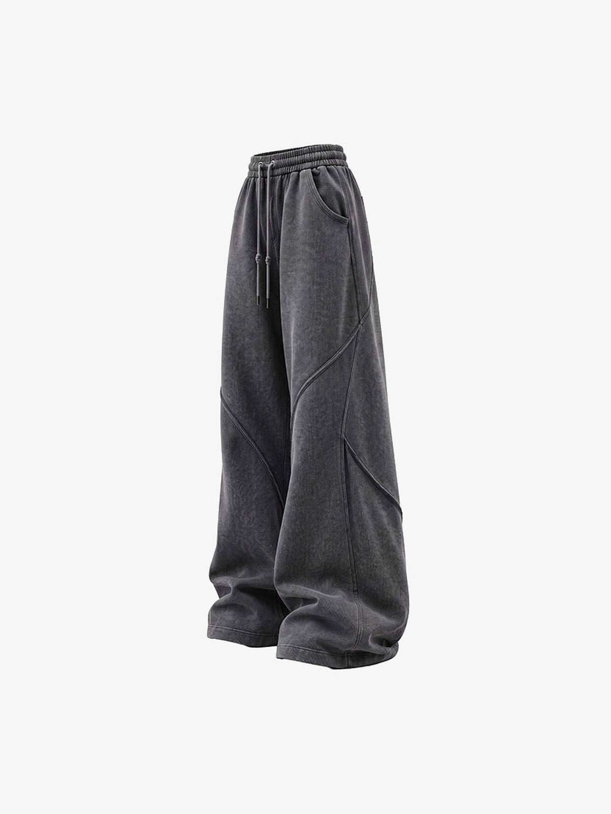 Washed Dark Grey Wide Leg Jogginghose – Seitenansicht flach | XoKool
