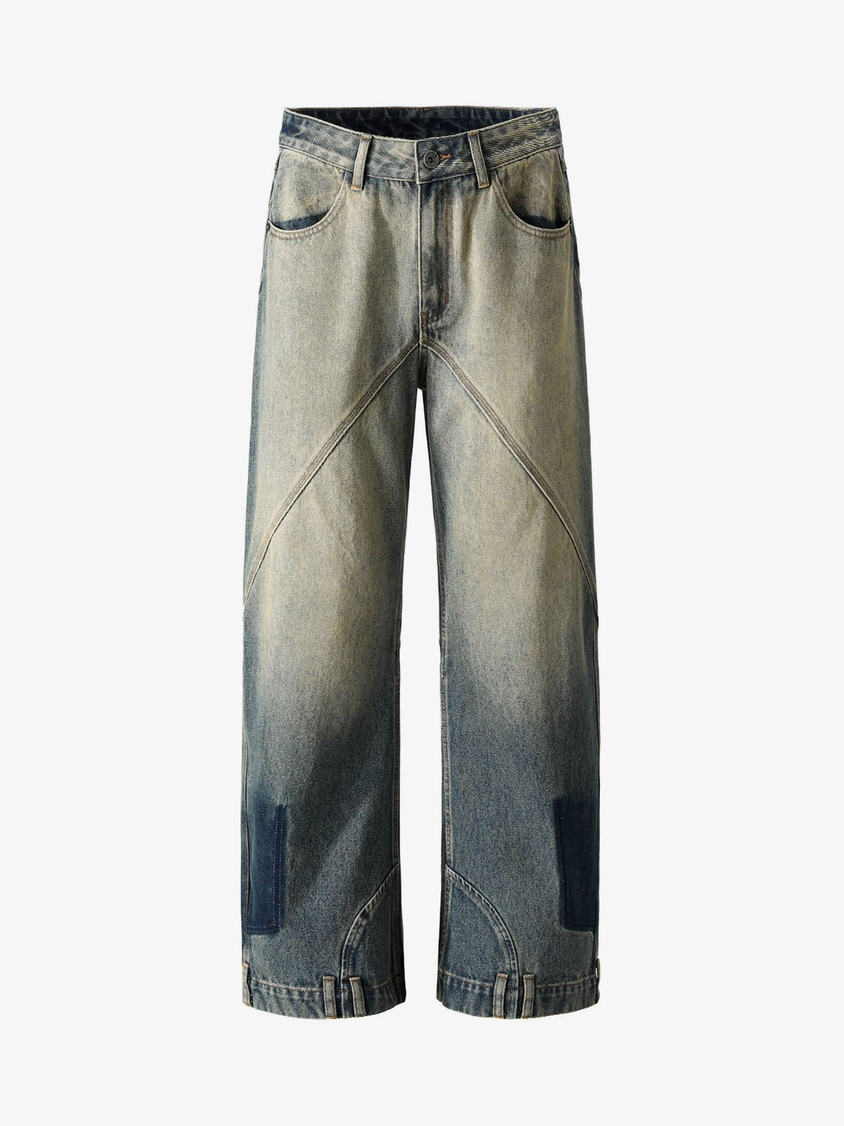 Relaxed Straight Leg Jeans with Curved Panels – front | XoKool