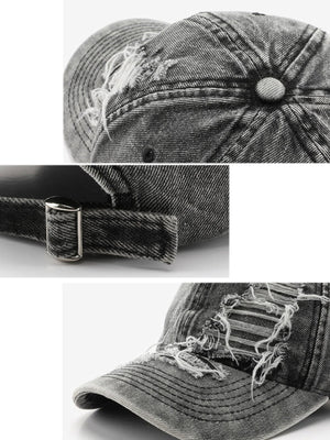 Washed cap – detail collage: crown, buckle, rip | XoKool