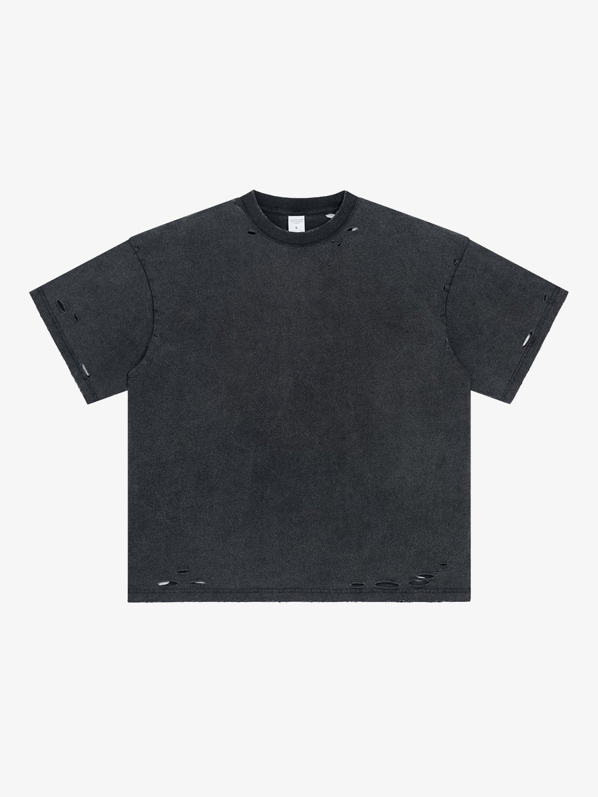 Washed Distressed Boxy Tee in Four Colors – Black, front flat | XoKool