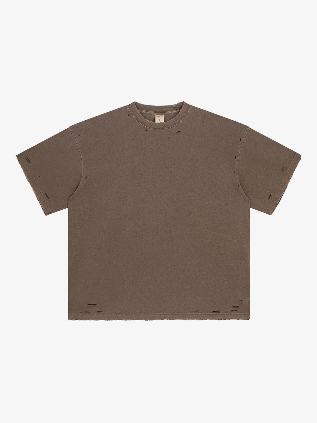 Washed Distressed Boxy Tee in Four Colors – Brown, front flat | XoKool