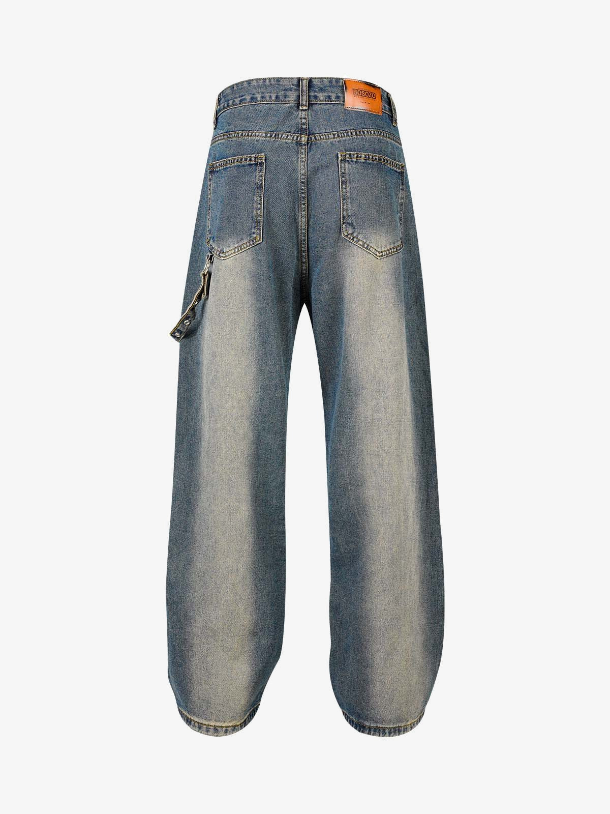 Vintage Baggy Jeans with Ring Strap Details – back flat | XoKool