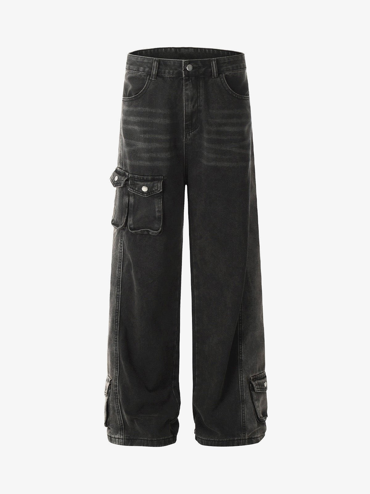 Washed Black Straight Leg Cargo Jeans – Front flat | XoKool