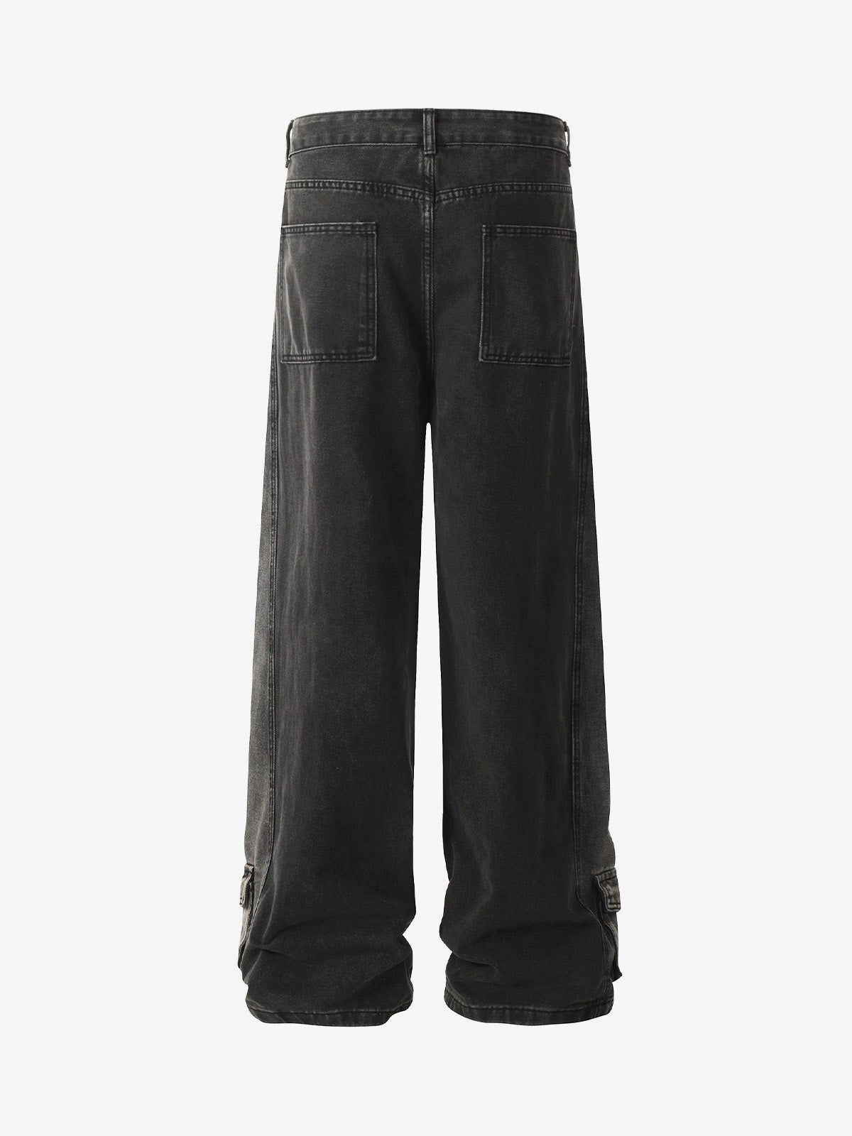 Washed Black Straight Leg Cargo Jeans – Back flat | XoKool
