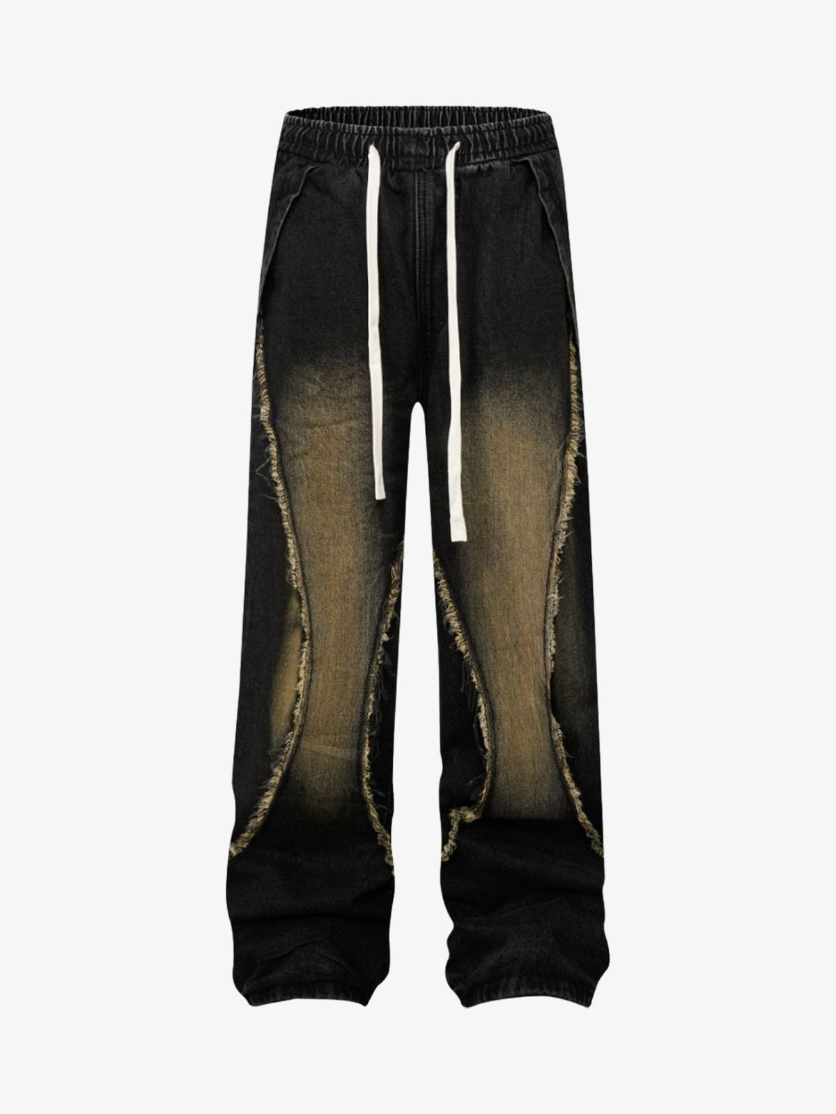 Raw Edge Drawstring Jeans in Black or Grey – Black, front view | XoKool