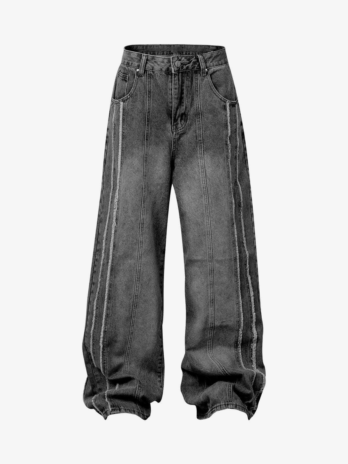 Frayed Seam Baggy Jeans – Washed Grey, front view | XoKool
