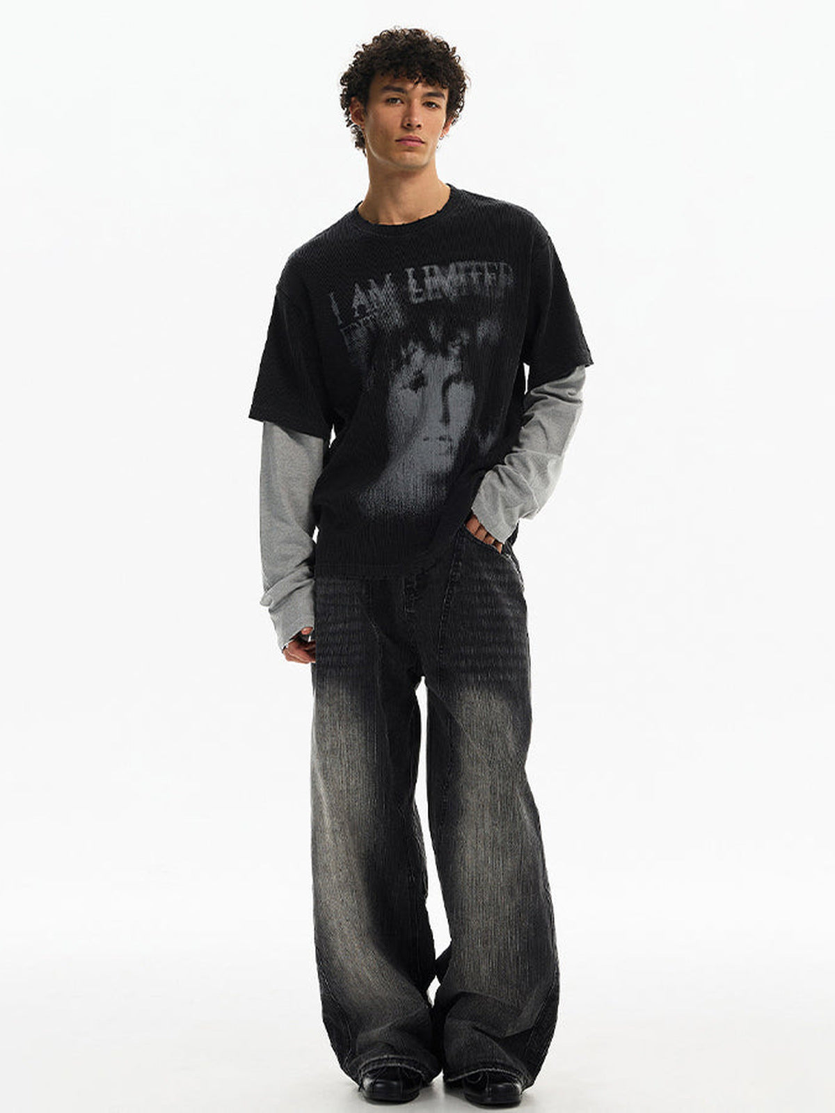 Double sleeve shirt – On model, black, full length | XoKool