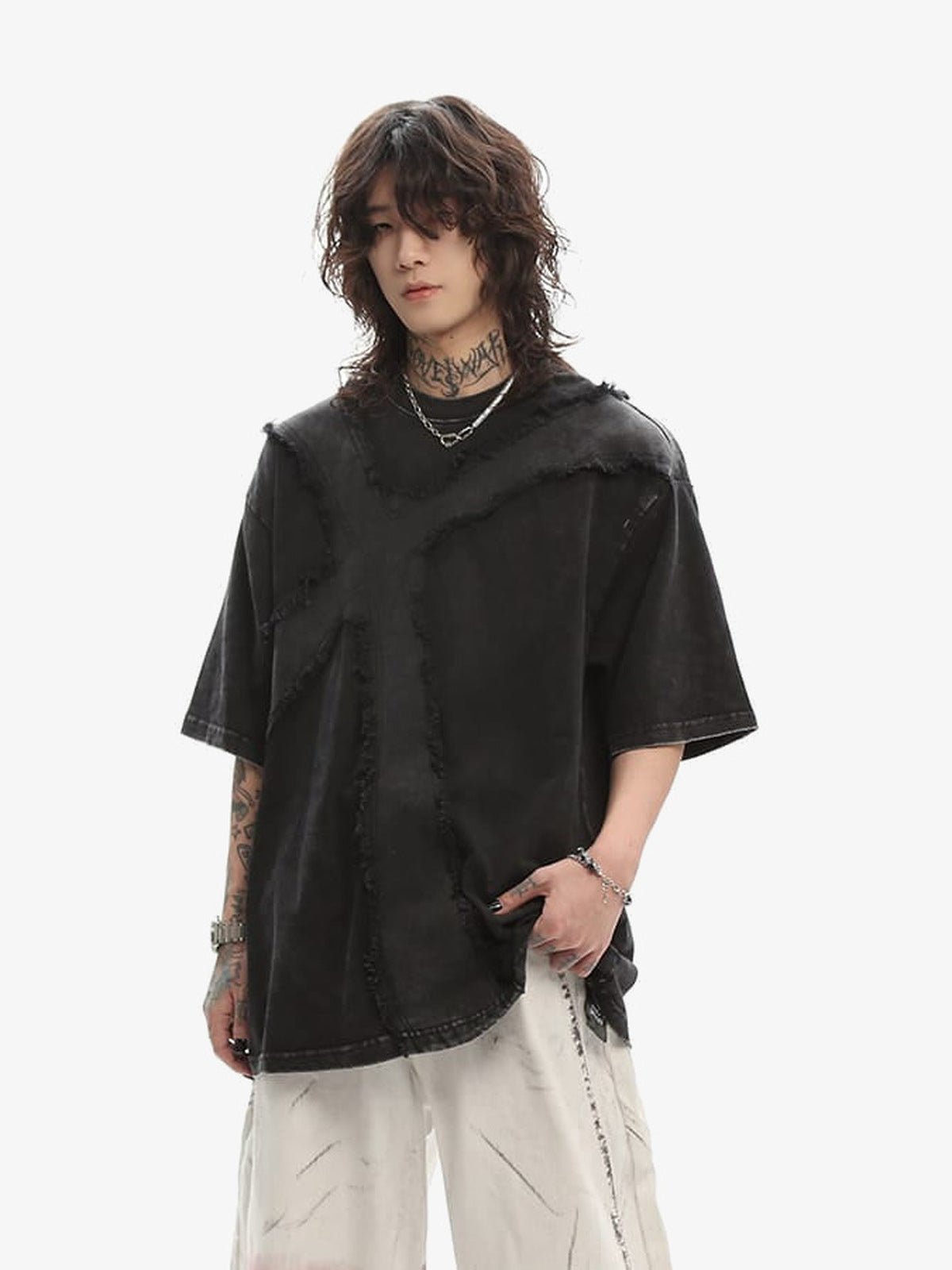 Gothic cross tee – Black, on model front (alt) | XoKool