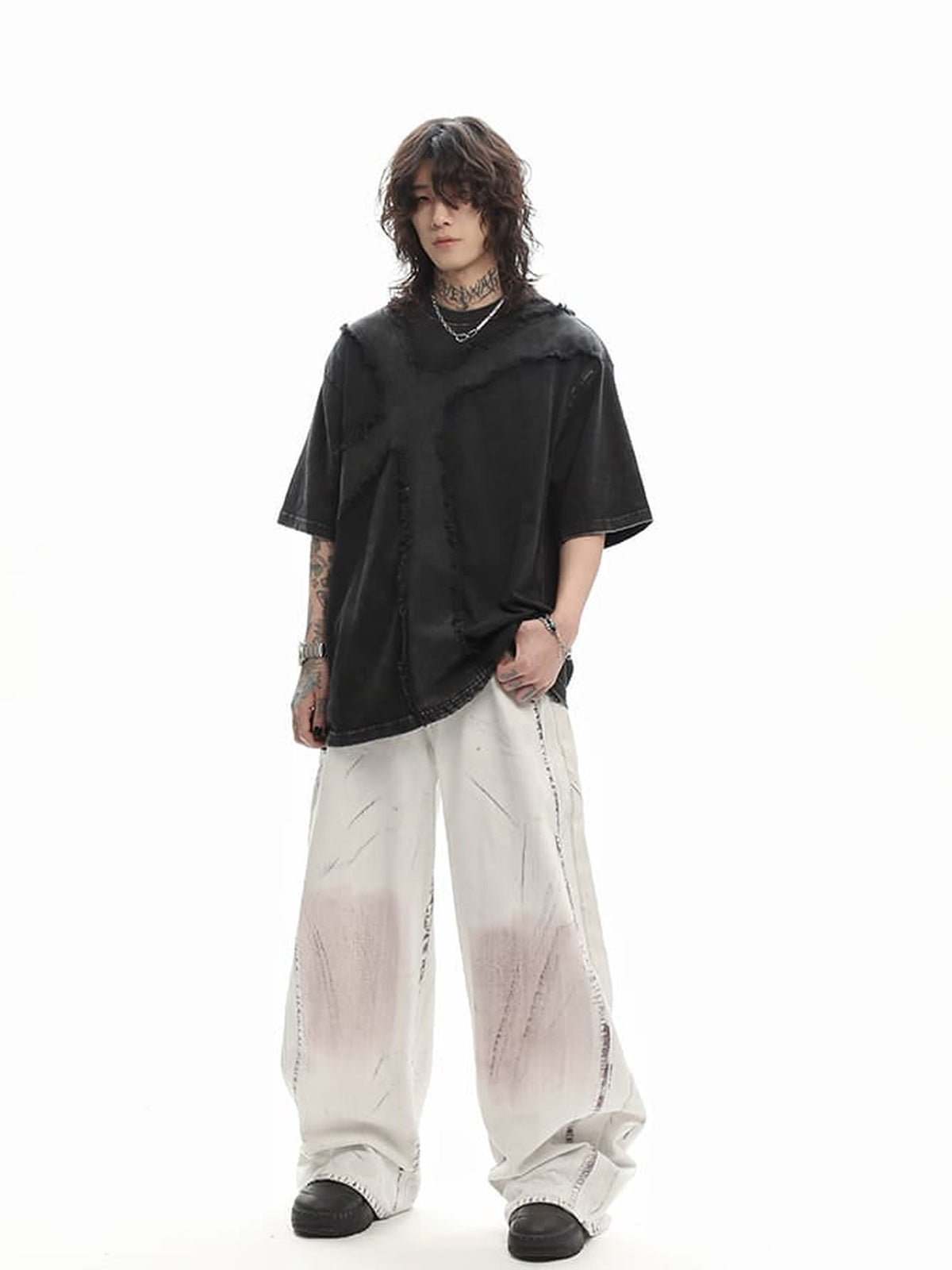 Gothic cross tee – Black, on model full length | XoKool