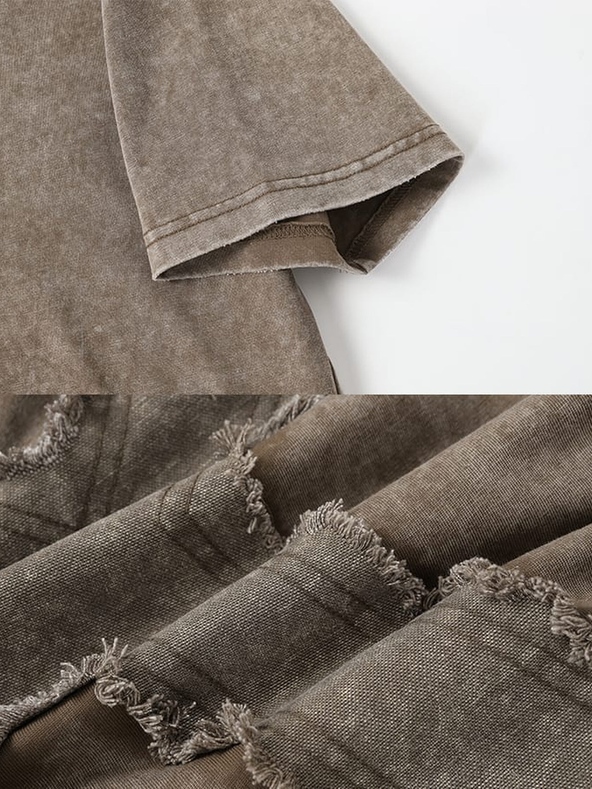 Gothic cross tee – Brown, sleeve and frayed panel close-up | XoKool
