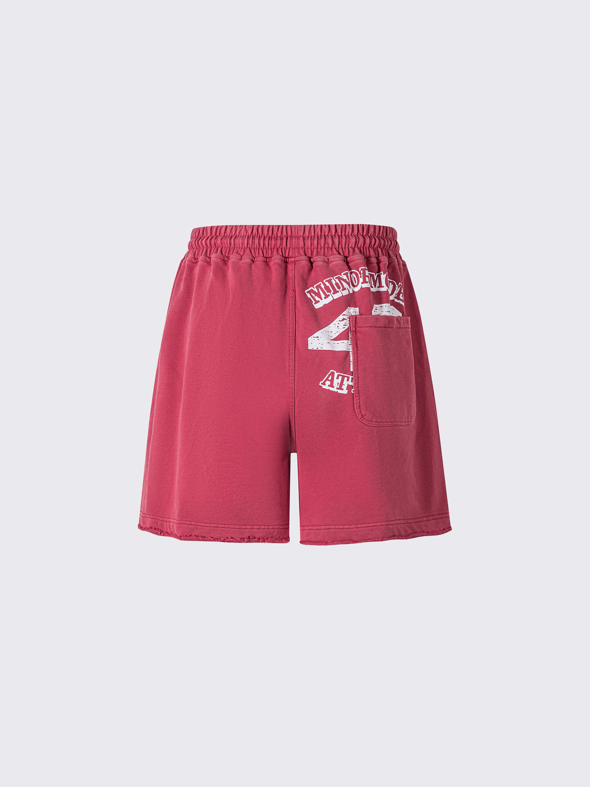 Washed Sweatshorts mit Grafik und offenem Saum – Washed Rot, Rückseite flach | XoKool
