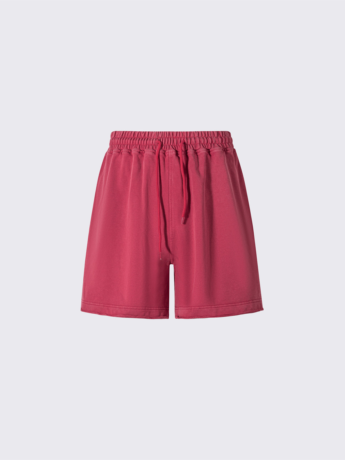 Washed Graphic Sweat Shorts with Raw Hem – Washed Red, front flat | XoKool