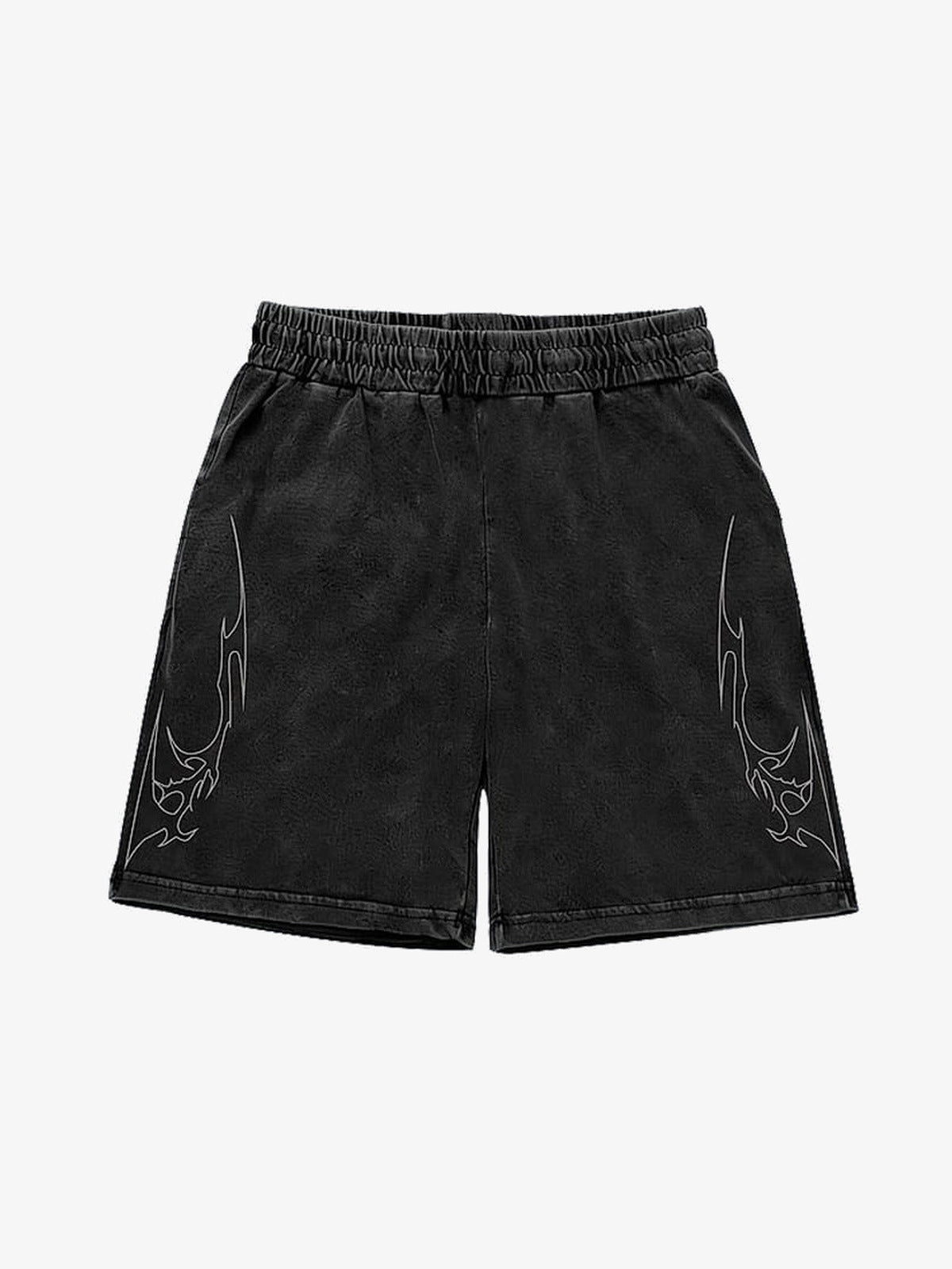 Washed Graphic Sweat Shorts with Thorn Cross Print – Washed Black, back flat | XoKool
