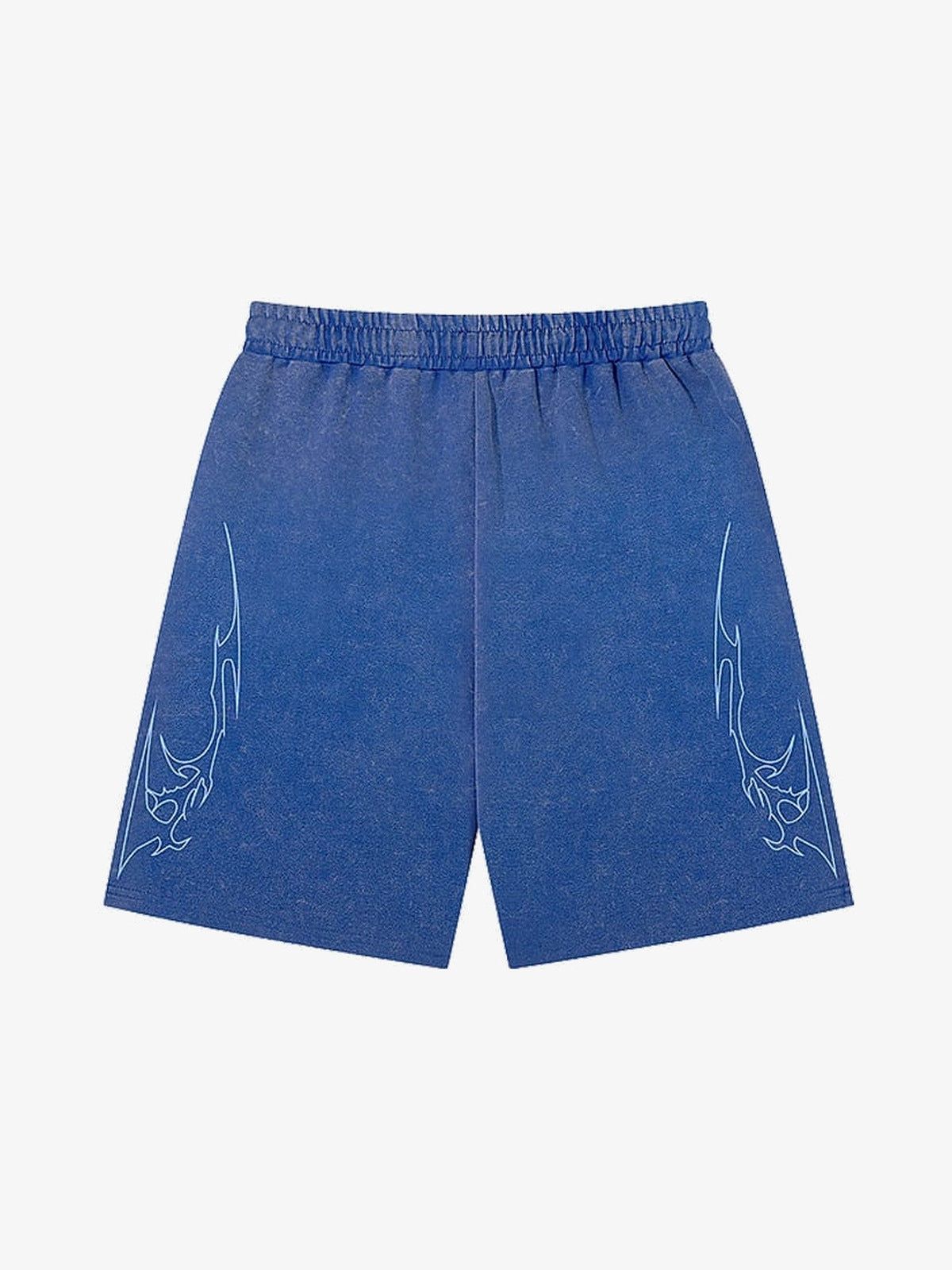 Washed Graphic Sweat Shorts with Thorn Cross Print – Washed Blue, back flat | XoKool