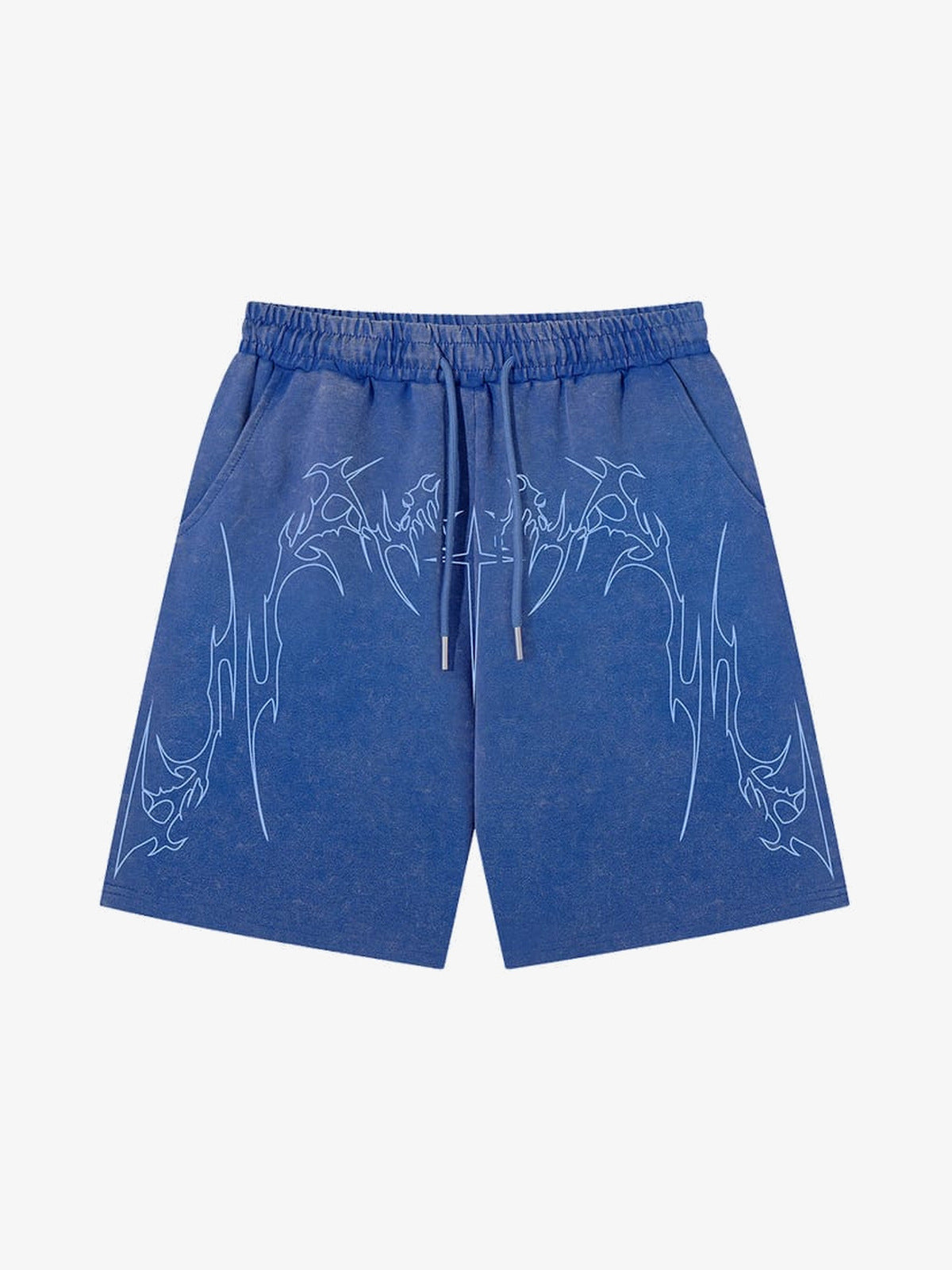 Washed Graphic Sweat Shorts with Thorn Cross Print – Washed Blue, front flat | XoKool
